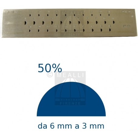 Half round Steel drawplate 50% from 6 to 3 mm
