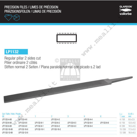 VALLORBE Precision File Regular pillar 2 sides cut LP1132